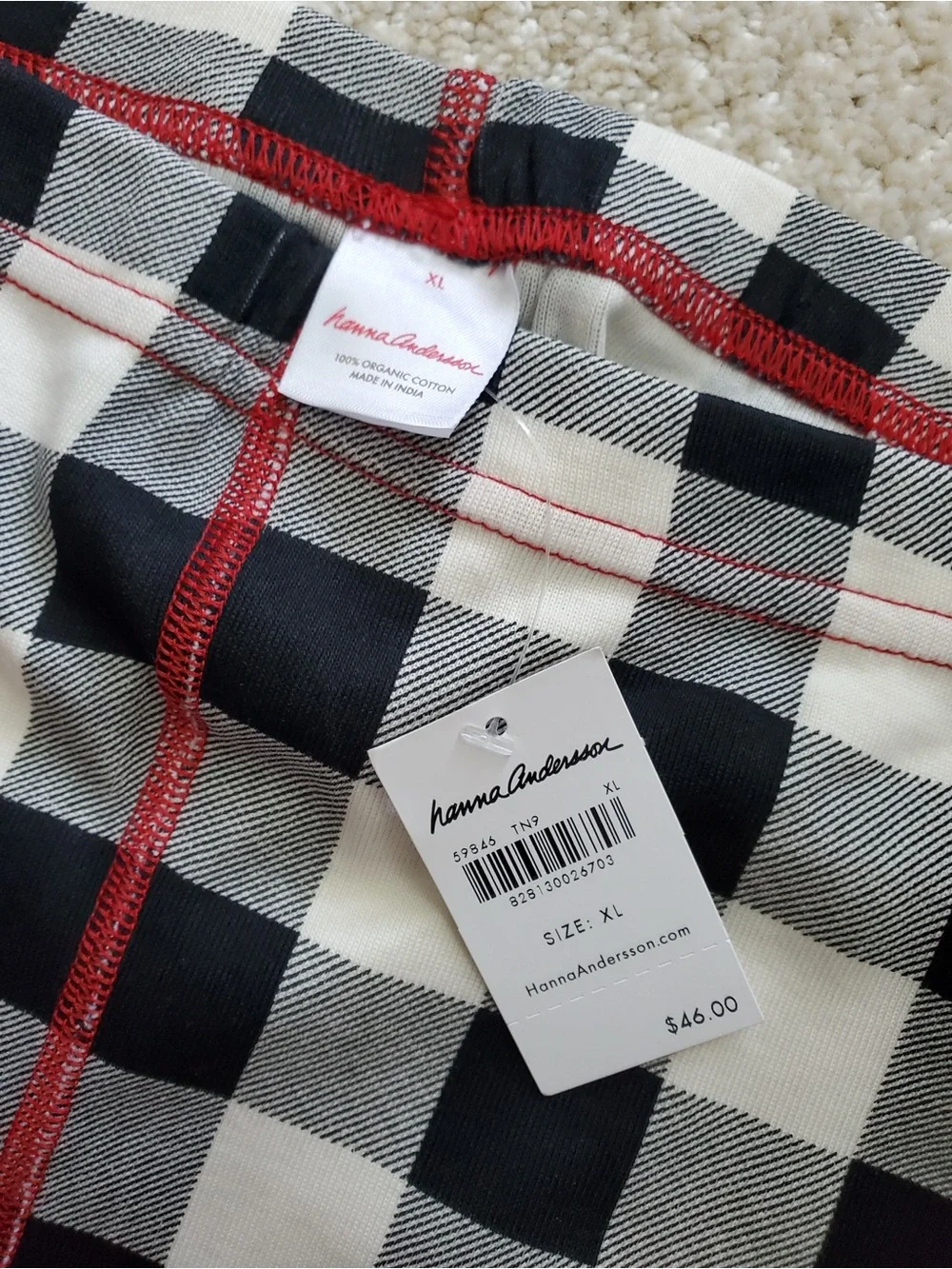 Hanna Andersson Black & White Buffalo Check pajamas with Red Trim